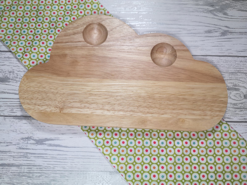 Personalised Engraved Rainbow name Wooden Cloud Shaped egg breakfast board