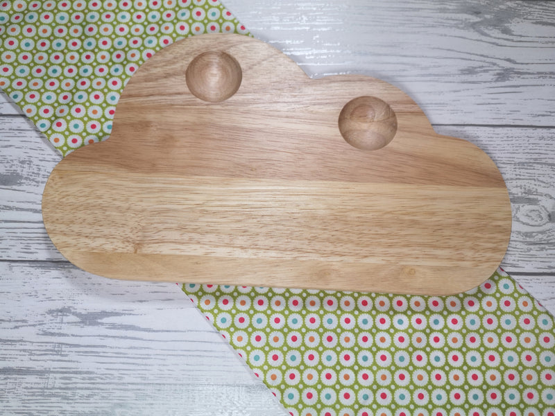 Personalised Engraved Rainbow name Wooden Cloud Shaped egg breakfast board