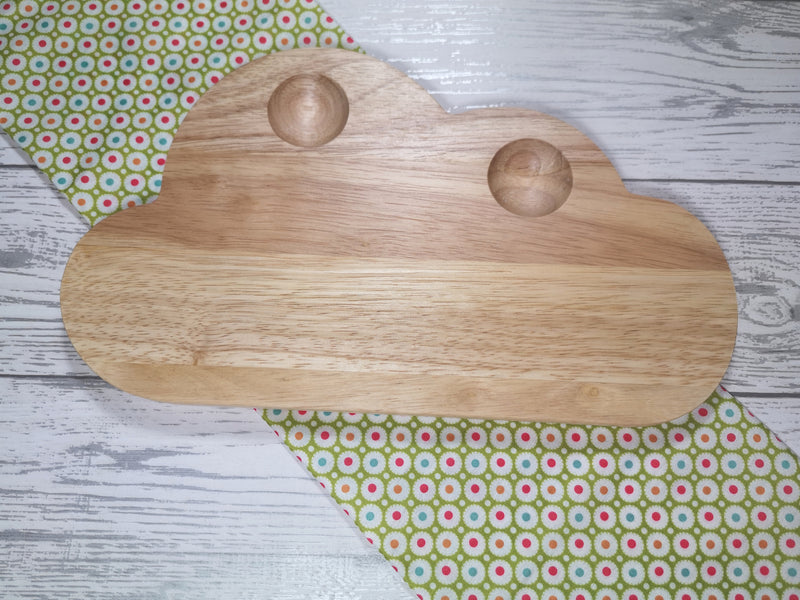 Personalised Engraved Welsh Moon name Wooden Cloud Shaped egg breakfast supper board