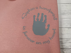 Personalised Womens DUSKY PINK hoodie with Child's handprint detail In choice of colours