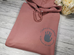 Personalised Womens DUSKY PINK hoodie with Child's handprint detail In choice of colours
