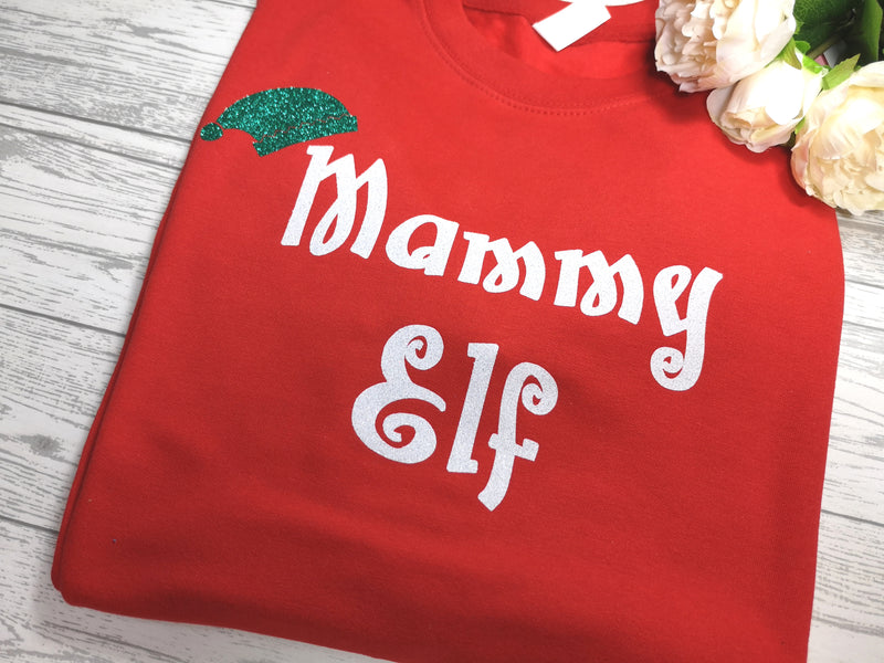 Custom Unisex Family RED Elf Christmas jumper with name detail