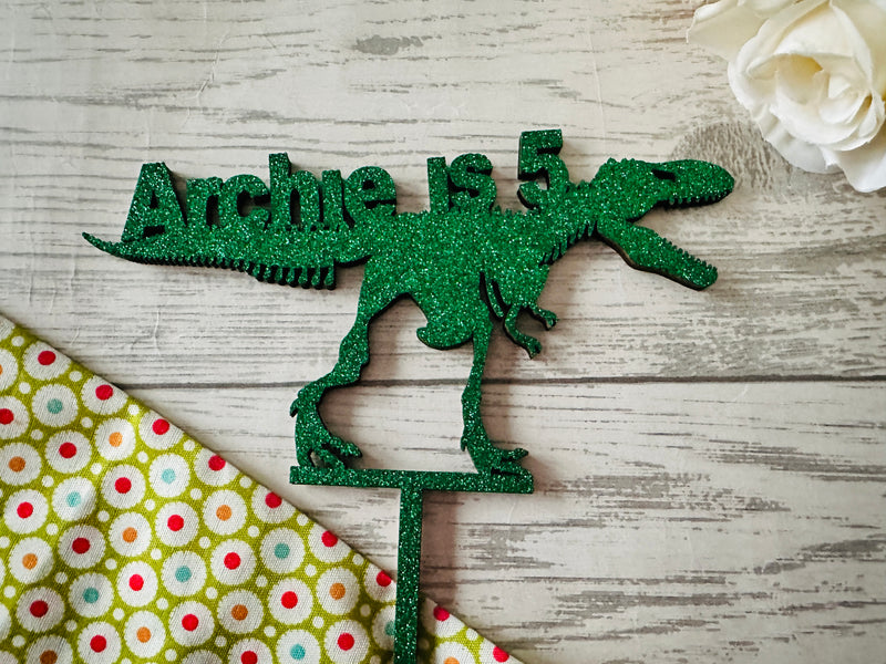 Personalised wooden birthday T-rex Dinosaur Birthday cake topper Any name any age