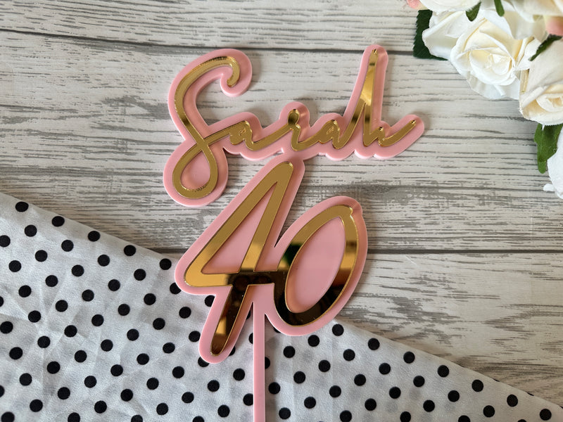 Personalised 2 layer acrylic  birthday NAME cake topper Any name