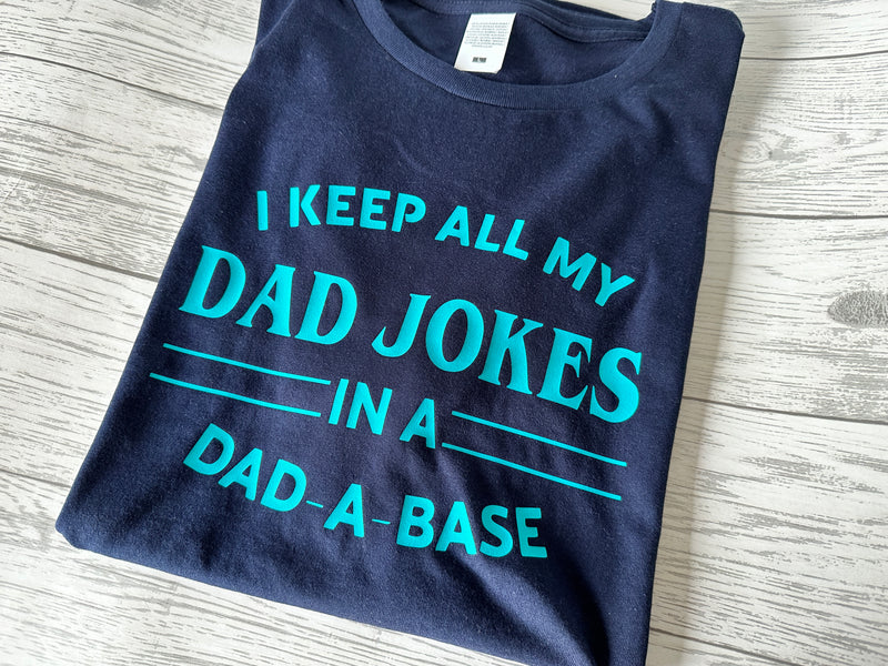 Custom Men's NAVY T-shirt DAD jokes in a dad-a-base  Father's day gift
