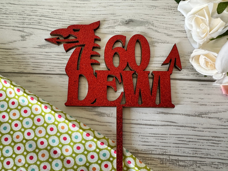 Personalised wooden birthday Birthday WELSH dragon cake topper Any name any age