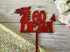 Personalised wooden birthday Birthday WELSH dragon cake topper Any name any age