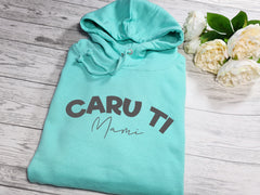 Personalised welsh UNISEX MINT hoodie with CARU ti name detail