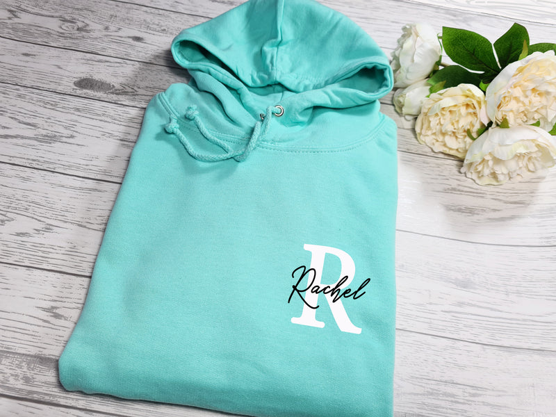 Personalised UNISEX MINT hoodie with letter name detail