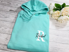 Personalised UNISEX MINT hoodie with letter name detail