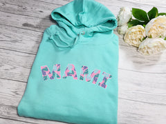 Personalised Welsh UNISEX MINT hoodie with Pastel leaf bold name detail
