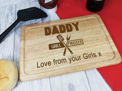 Personalised Engraved Wooden Chopping board Grill Master Any Name Dad