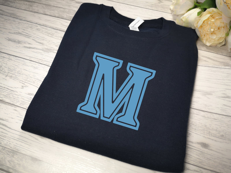 Personalised KIDS NAVY bold LETTER detail jumper