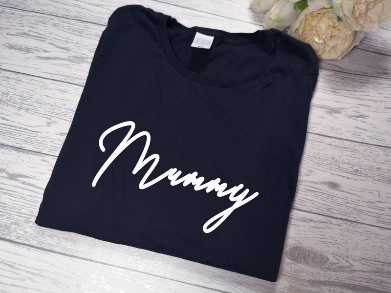 Personalised Women's Navy t-shirt Fancy Mummy / Mami / Name with choice of colour detail