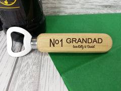 Personalised Engraved wooden beer bottle opener No1 Dad Grandad Gift