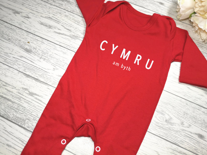 Custom Welsh RED Baby grow with CYMRU am byth detail