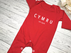 Custom Welsh RED Baby grow with CYMRU am byth detail