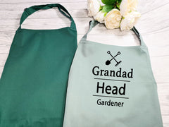 Personalised adult Head gardener apron in Green or Sage
