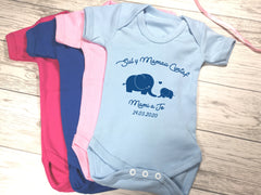 Personalised Welsh first Mother's day sul y mamau  Baby vest with elephants