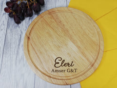 Personalised Engraved Wooden Round Welsh G&T Gin Chopping board