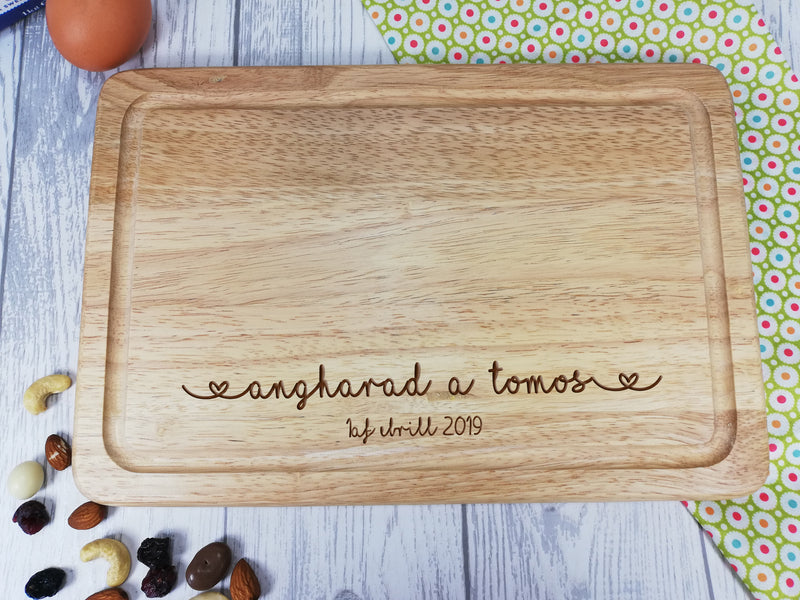 Personalised Engraved Welsh Wooden Chopping board Wedding Any Name and date