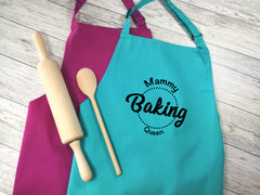 Personalised adults baking queen apron in raspberry or duck egg blue