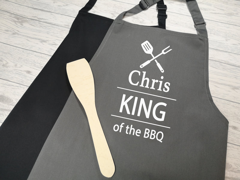 Personalised adults King of the BBQ apron in grey or black