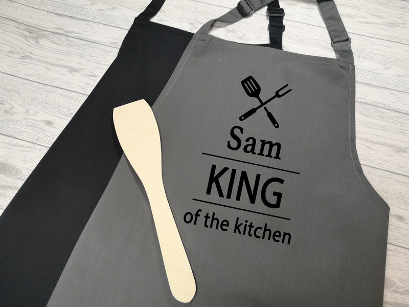Personalised adults King of the Kitchen apron in grey or black