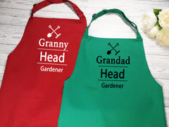 Personalised adults Head Gardener apron in red or green