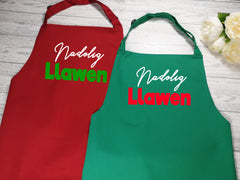 Custom adult welsh Christmas apron Nadolig Llawen in red or green