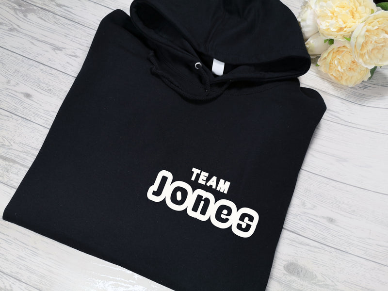 Personalised Mens BLACK hoodie with Team surname detail