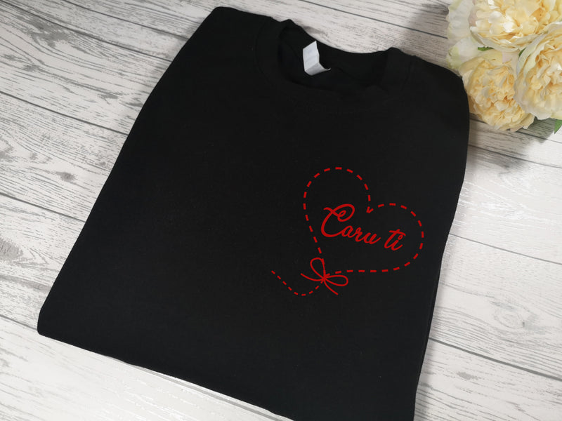 Personalised Unisex WELSH Black jumper Caru ti balloon heart detail