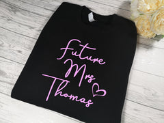 Personalised Unisex BLACK jumper Future MRS Any surname  detail