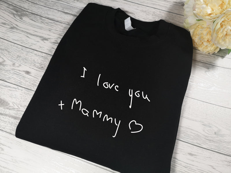 Personalised Unisex BLACK jumper Mother's day with  kids handwritten message