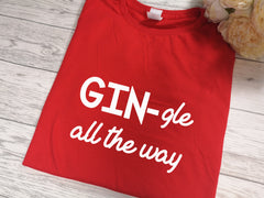 Custom Adult RED Christmas T-shirt Gin-gle detail