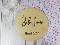 Personalised Engraved wooden Welsh Baby Announcement sign