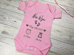 Personalised Baby pink birth details baby vest