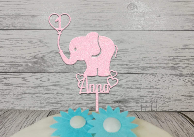 Personalised wooden Baby Elephant birthday cake topper Any name age
