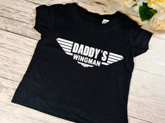 Personalised BLACK Baby t-shirt with DADDY'S WINGMAN detail in a choice of colours