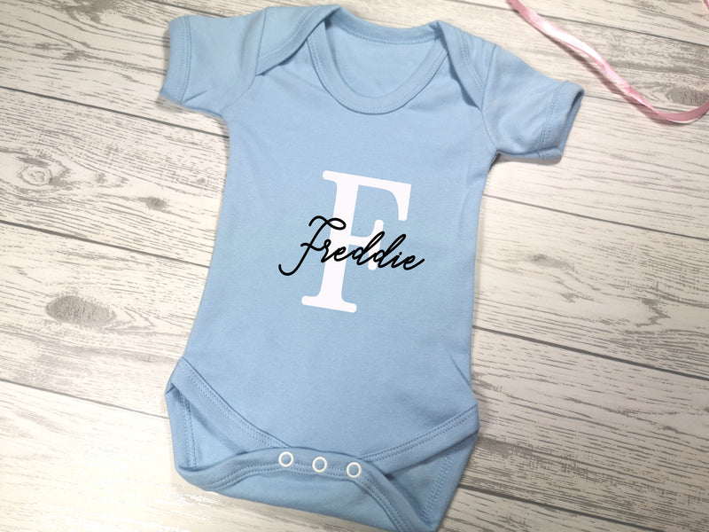 Personalised Baby blue Baby vest suit with letter and name detail