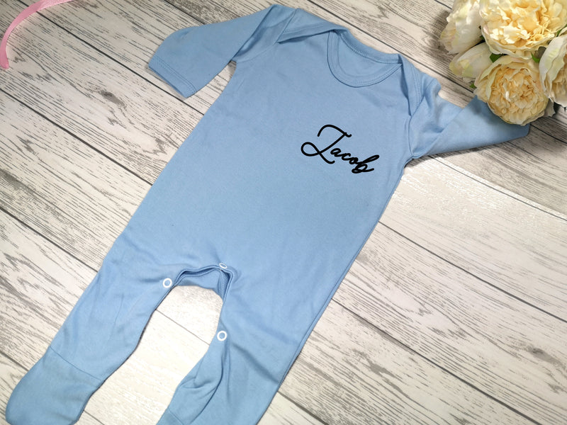 Personalised Baby Blue Baby grow with name  detail