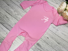 Personalised Baby pink Baby grow with name  detail