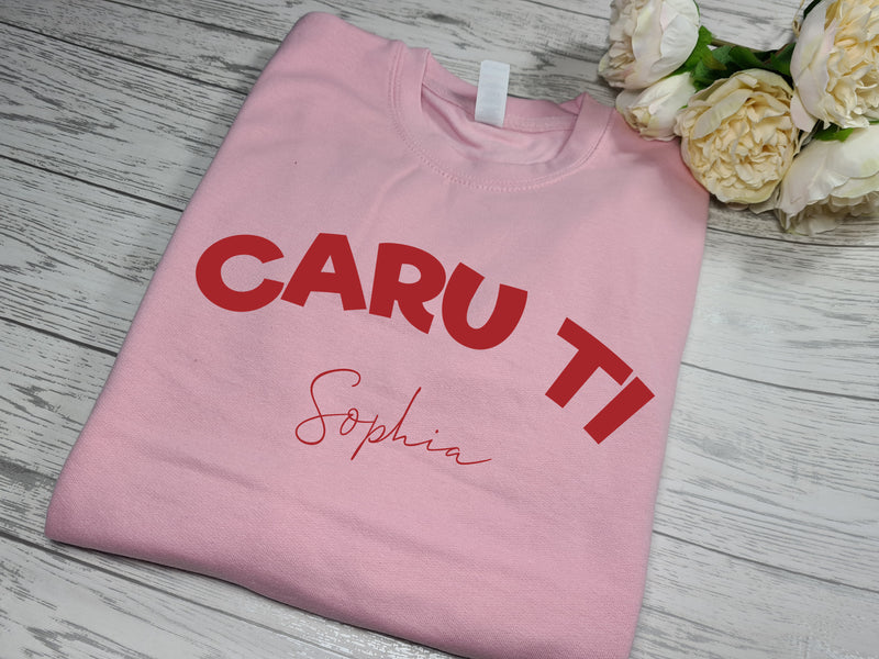 Personalised KIDS Baby PINK welsh CARU TI NAME detail jumper