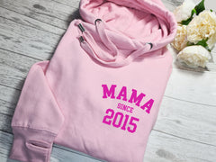 Personalised UNISEX Baby PINK cross neck hoodie with name SINCE year