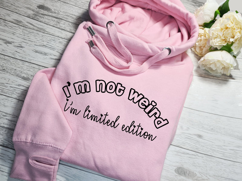Custom UNISEX Baby PINK cross neck hoodie with i'm not weird detail