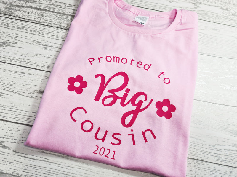 Custom Baby PINK Kids Promoted to BIG cousin t-shirt