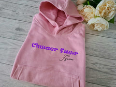 Personalised Welsh Kids Baby Pink hoodie with CHWAER FAWR name detail