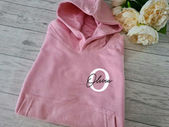 Personalised Kids BABY PINK hoodie with Bold letter and name detail s