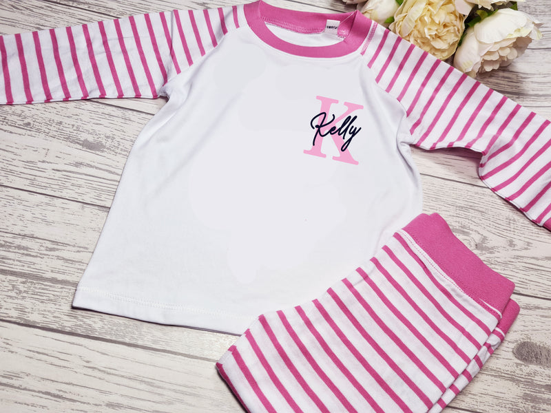 Personalised PINK Birthday Baby pyjamas with letter and name detail