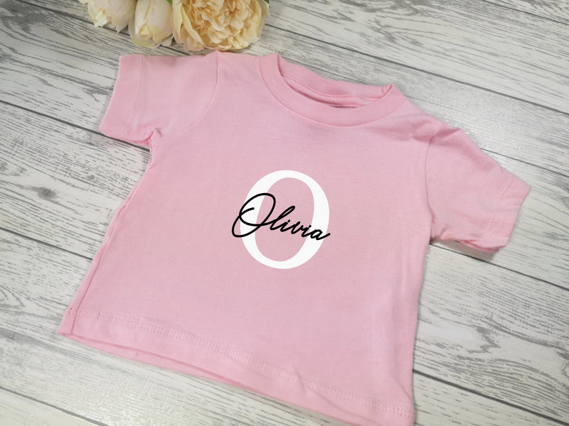 Personalised Baby pink Baby t-shirt with letter and name detail